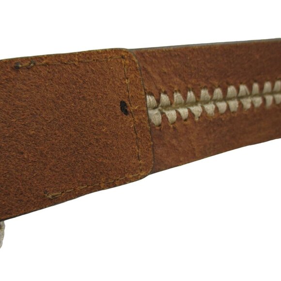 Chico's Western Belt Brown Beige Leather Adjustable Hook Eye Embroidered 36-40 - Picture 6 of 6